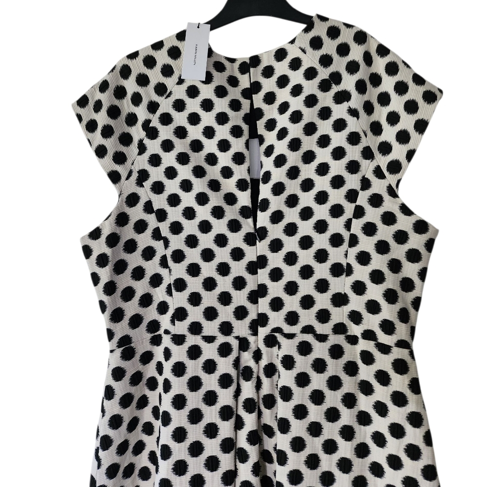 Karen Millen Spot Jacquard Full Skirted Tailored Midaxi Dress Black Polka Dot 10 - Picture 13 of 15